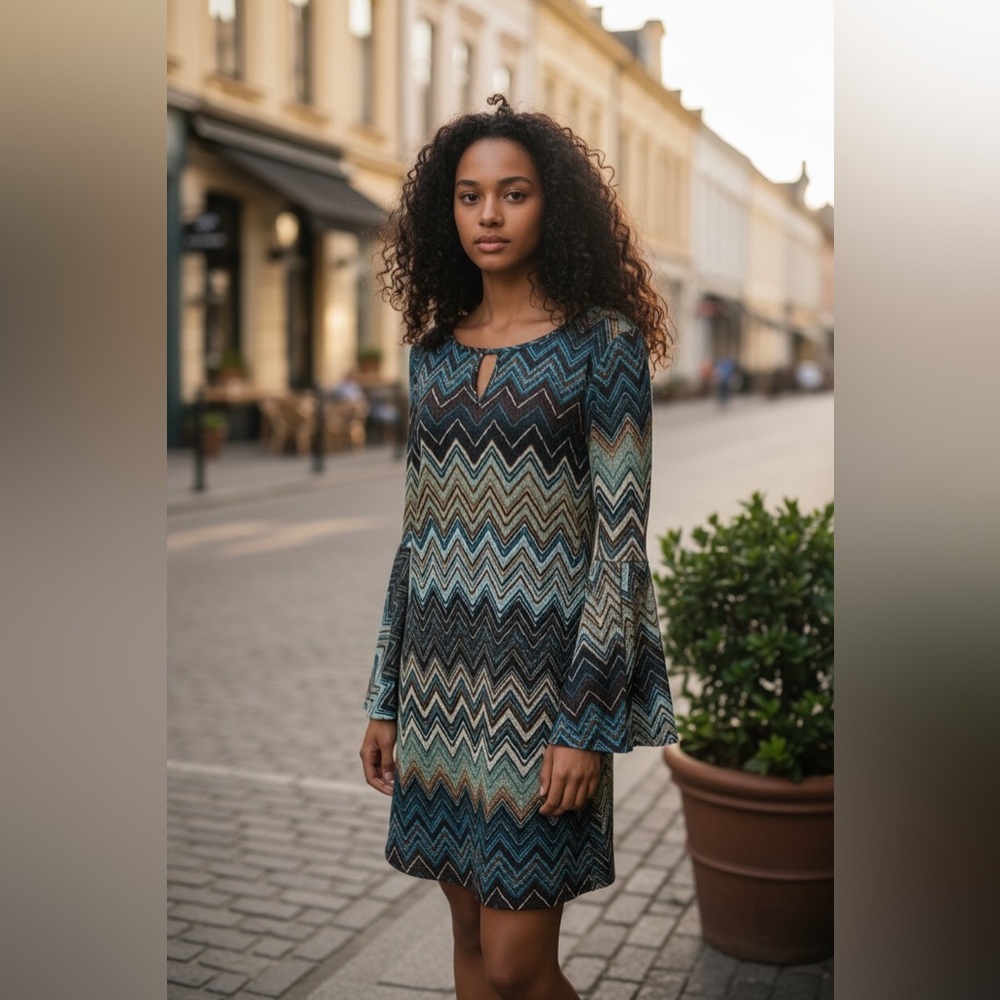Boho Chic Chevron Bell Sleeve Dress - Size 12